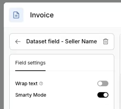 Field settings panel showing Smarty Mode toggle enabled