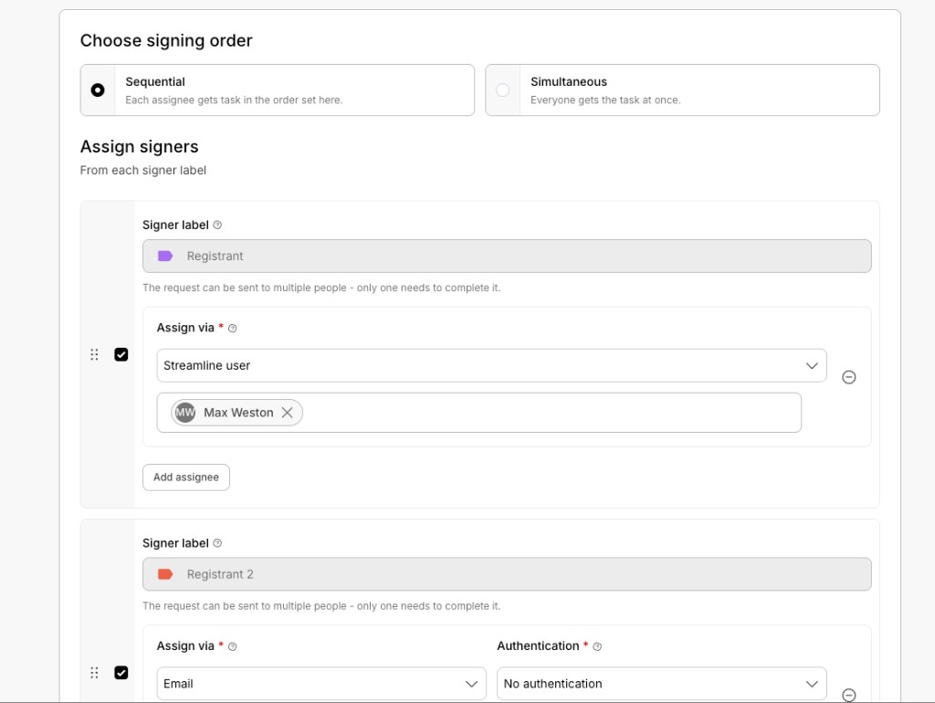 Choose signing order: Sequential or Simultaneous