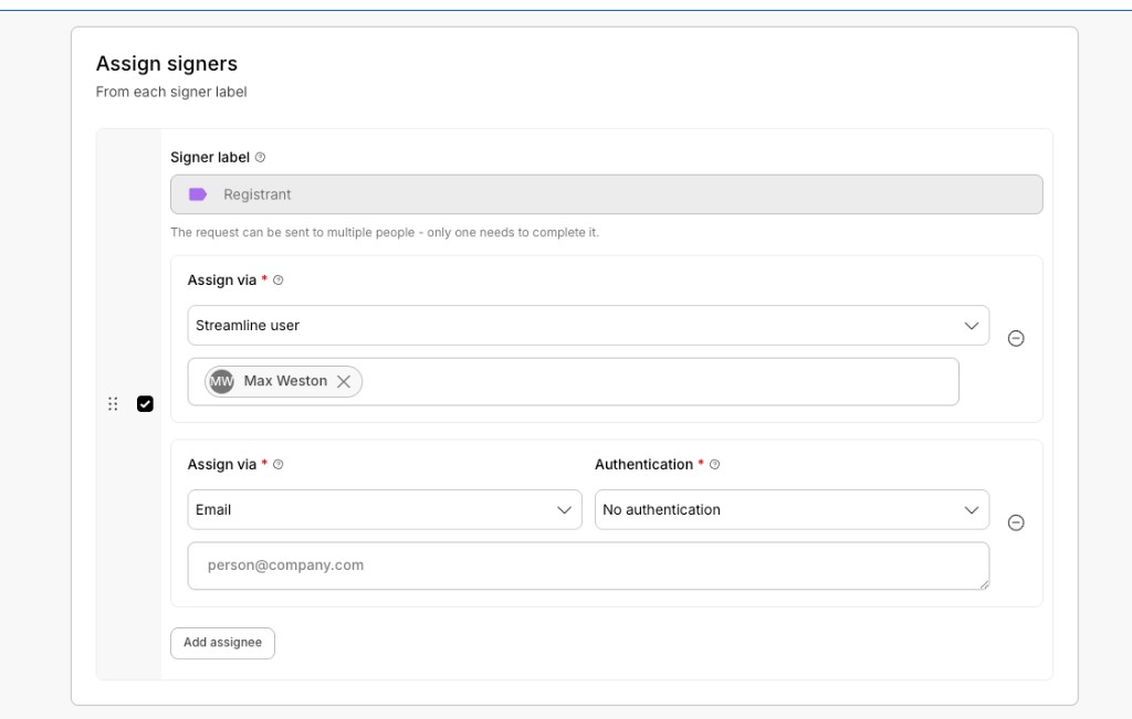 One signer label with two assignees