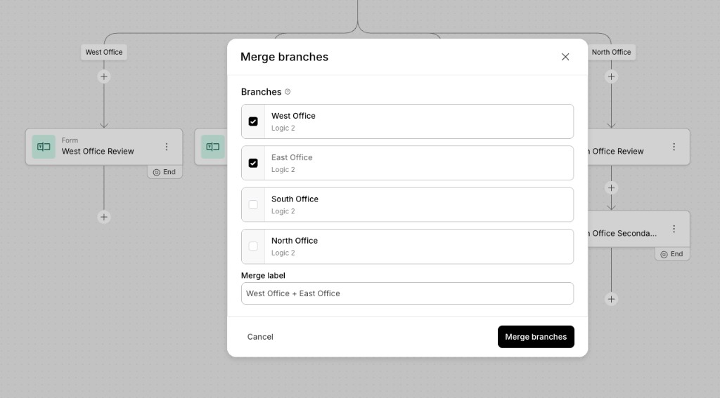 Selecting branches and naming the merge