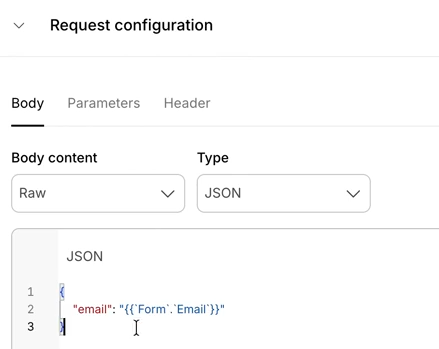 Outgoing Webhook Body tab showing a Raw JSON payload with mapped fields