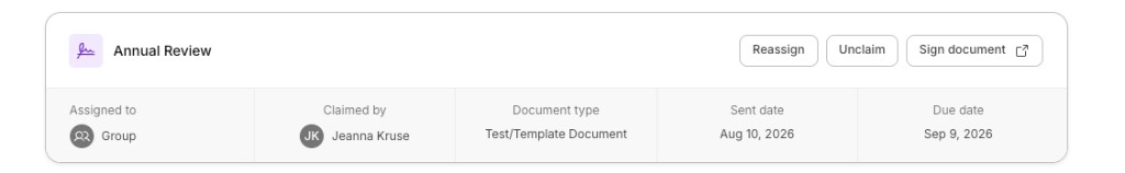 A claimed assignment showing who claimed it