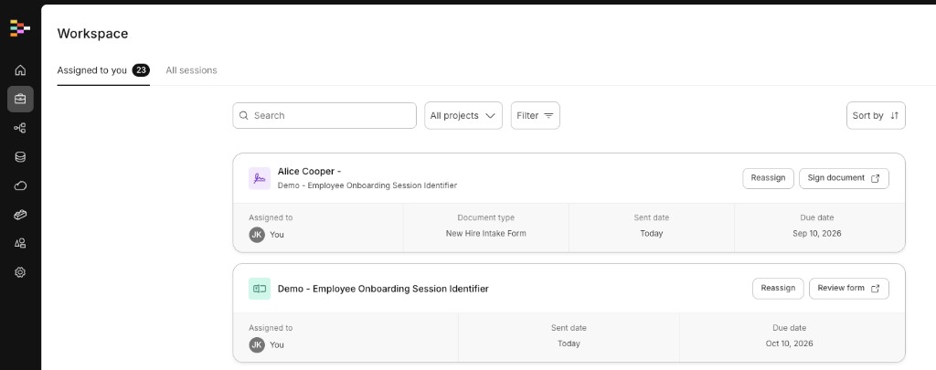 Assignment card showing the session name above the project name