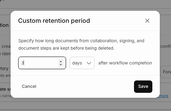 Custom retention period set to 3 days