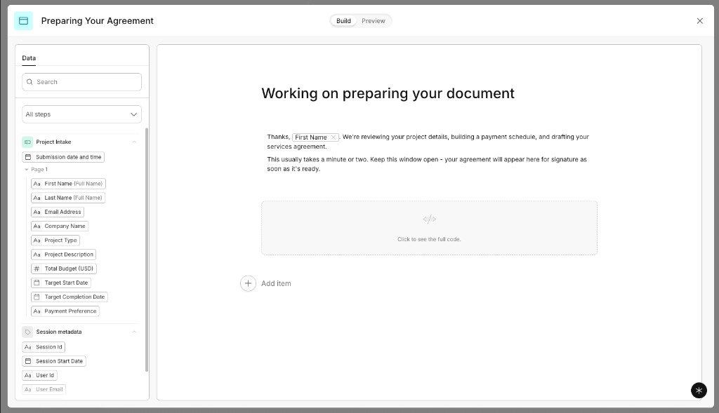 Example loading Page configuration with mapped data and a Code block