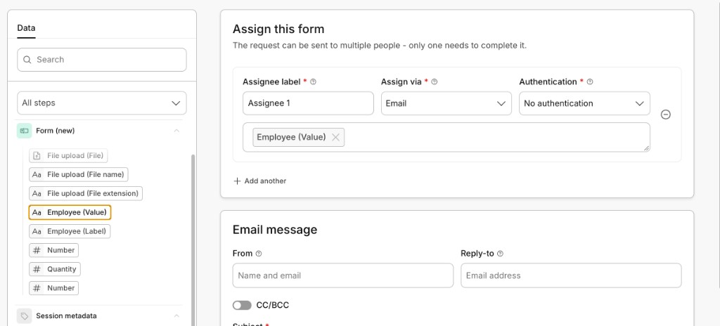 Employee (Value) mapped to the assignee email